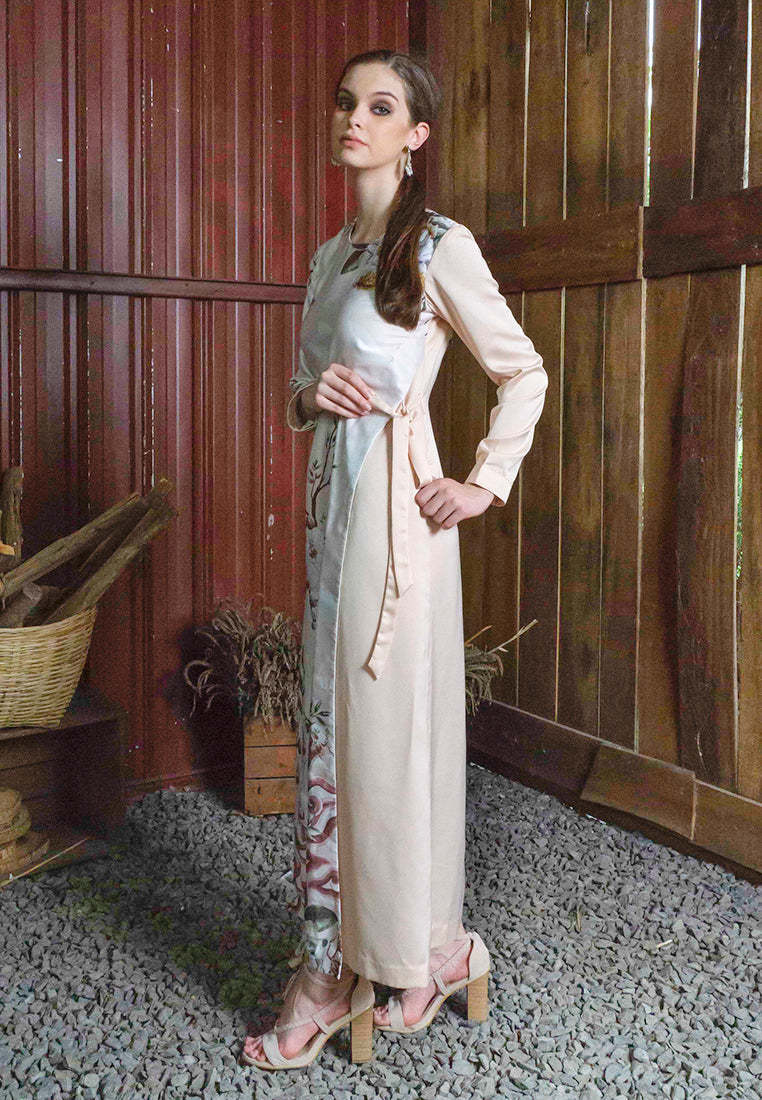 Muriel Print Long Dress Beige