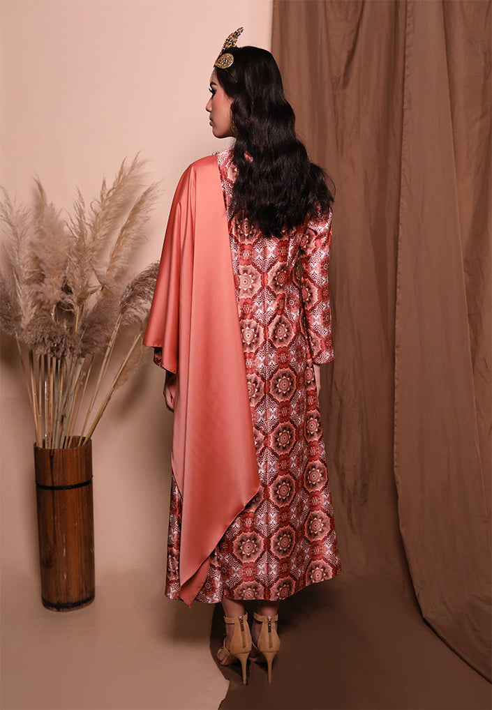 Nahla Print Long Dress Peach (Pre-Order)