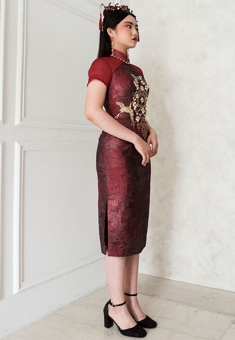 Tyra Cheongsam Dress – Halter Midi Pencil Dress in Red (Pre-Order & Rent)